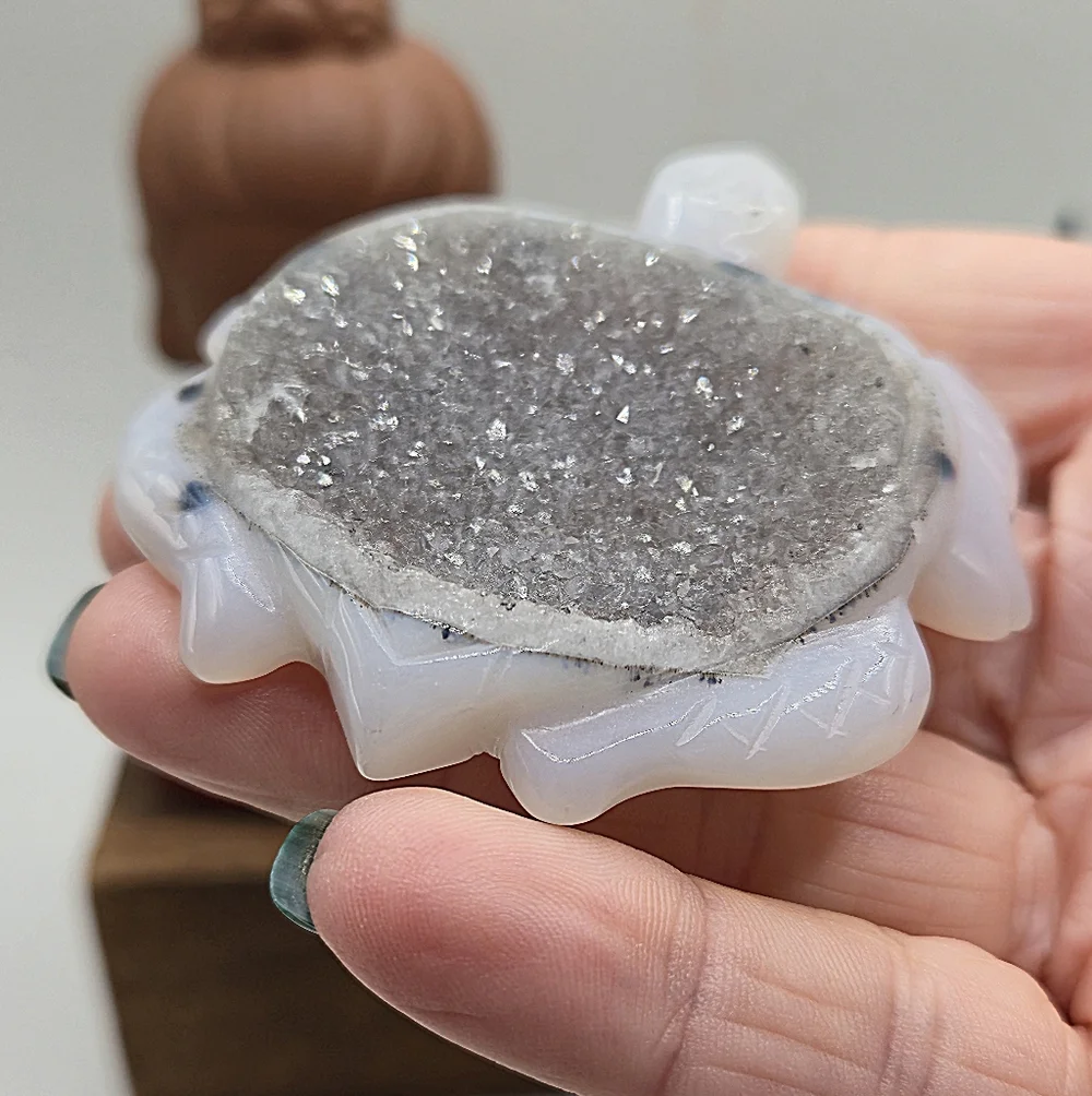 Druzy Agate Turtle Crystal Carving